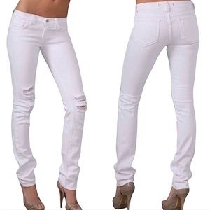 J Brand Low Rise Pencil Leg Torn White Jean